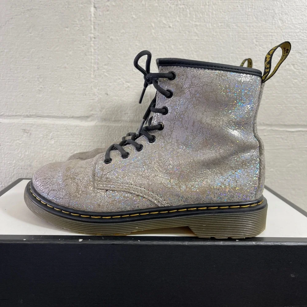 Dr. Martens 1460 J Glitter Silver Ankle Boots Size Zipper Kids‎ Size 3 US/2 UK